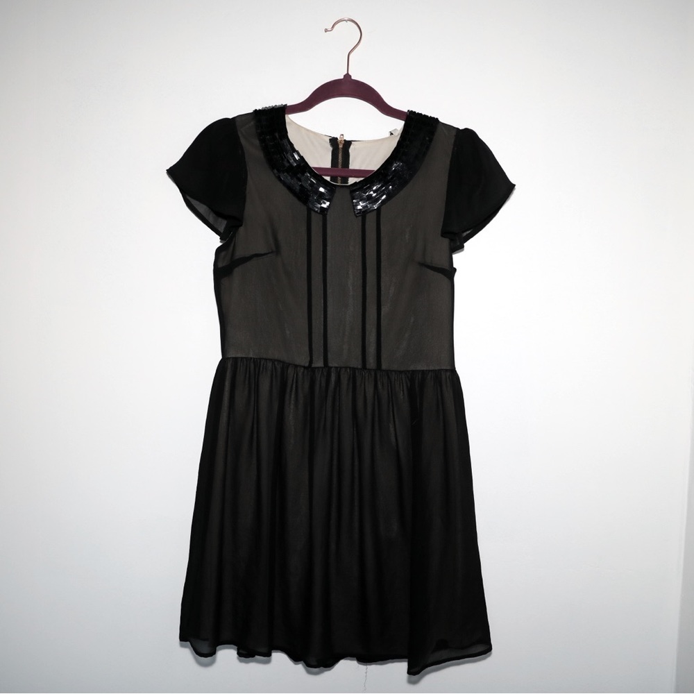 Zebraclub 3+1 Womens Black Accent Collar Chiffon Lined Dress Sz S